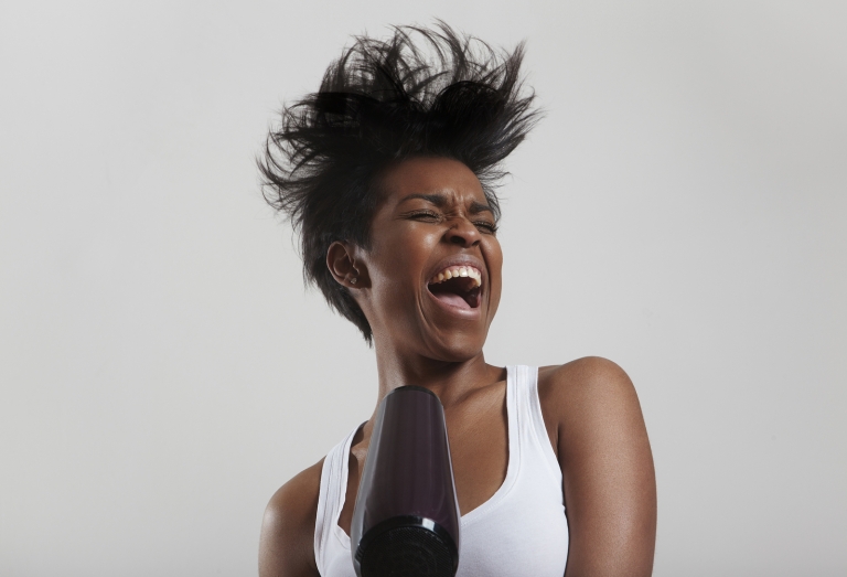 Black-Woman-Drying-Hair-And-Si
